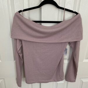 Off-Shoulder Ribbed Top in Mauve